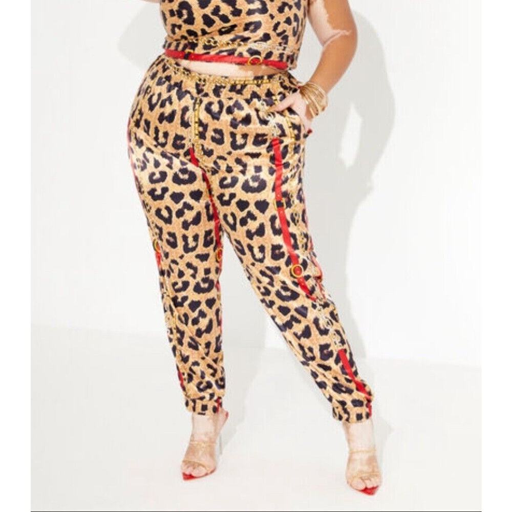 Ashley Stewart Joggers 2X Animal Print Pull On Lightweight Satin Pants